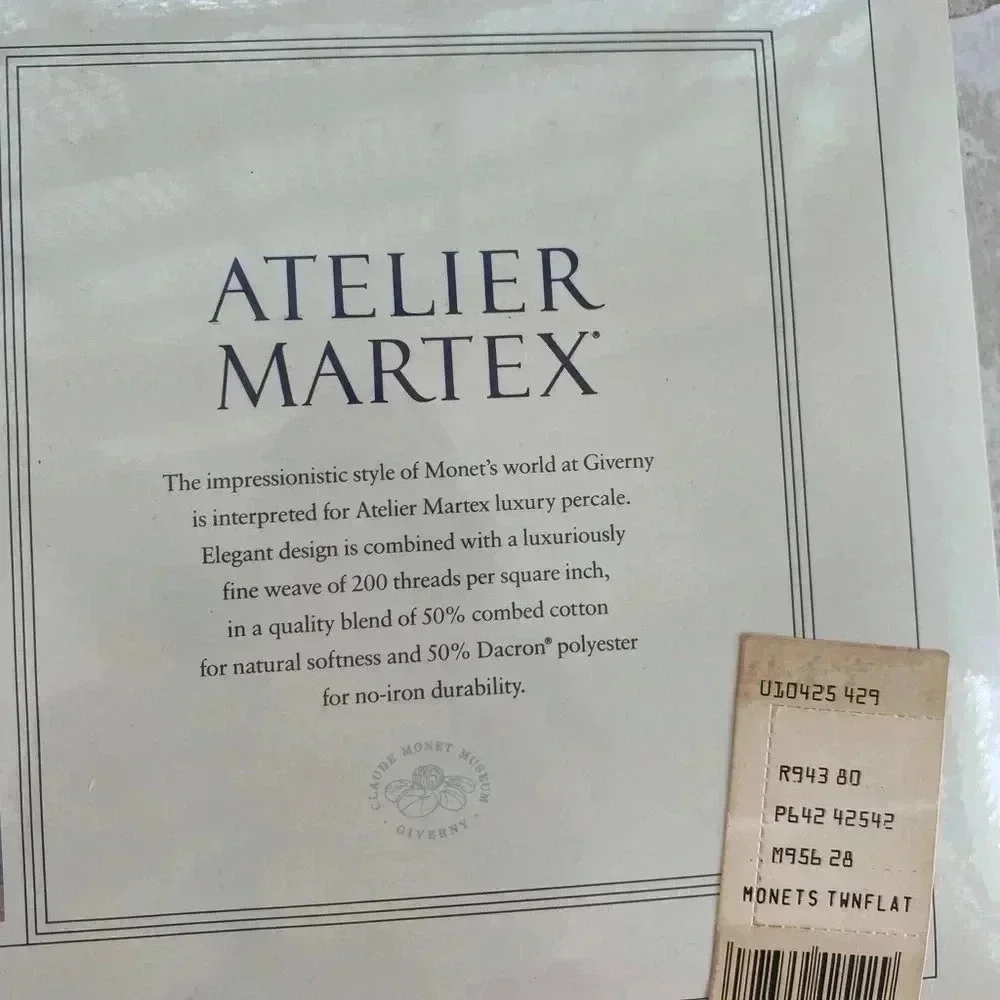 ATELIER MARTEX Vintage Claude Monet's Water Lilies Twin Flat Sheet